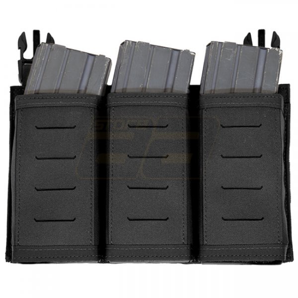 Warrior Laser Cut Detachable Front Panel Triple Snap Mag Pouch - Black