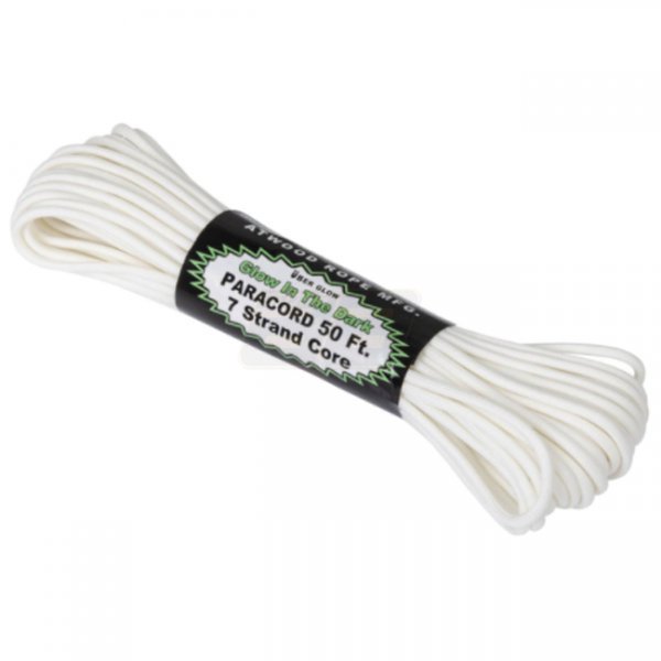 Atwood Rope 550 Paracord Glow In The Dark 50ft - White