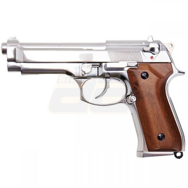 SRC M92 SR92 Platinum Gas Blow Back Pistol Wood Grip - Silver