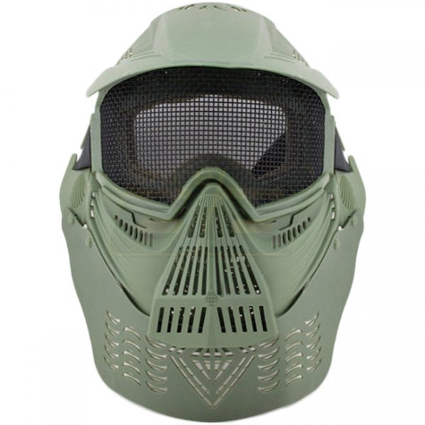 WoSport Commander Full Face Steel Mesh Mask - Olive