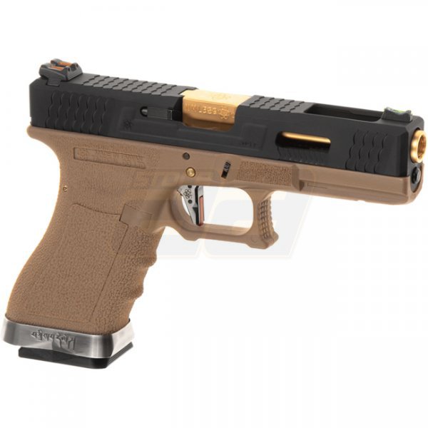 WE G-Force 17 BK Gold Barrel Gas Blow Back Pistol - Desert