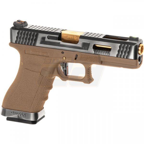 WE G-Force 17 SV Gold Barrel Gas Blow Back Pistol - Desert