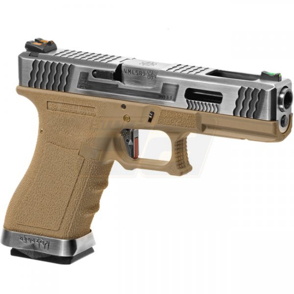 WE G-Force 17 SV Silver Barrel Gas Blow Back Pistol - Desert