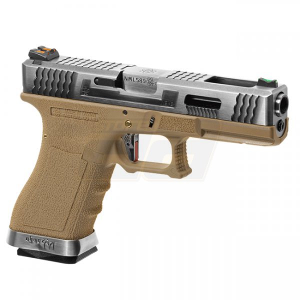 WE G-Force 18C SV Silver Barrel Gas Blow Back Pistol - Desert