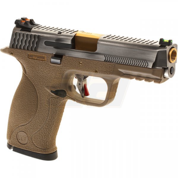 WE WET-05 SV Gold Barrel Gas Blow Back Pistol - Dark Earth