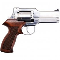 Marushin Mateba Gas Revolver 4 Inch Heavyweight Wood Grip Version - Silver