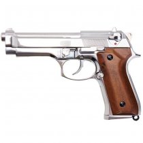 SRC M92 SR92 Platinum Gas Blow Back Pistol Wood Grip - Silver